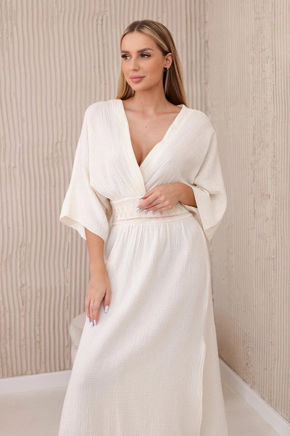 Muslin dress with embroidery at the waist ART88529 / – Light || Beige цвет / color | Lexline Fashion