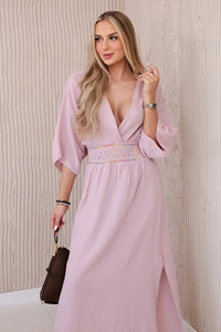 Muslin dress with embroidery at the waist ART88529 / – Pink || Dark цвет / color | Lexline Fashion