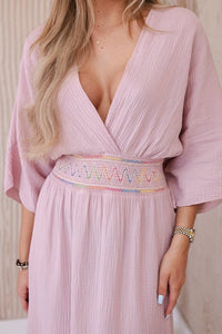 Muslin dress with embroidery at the waist ART88529 / – Pink || Dark цвет / color | Lexline Fashion