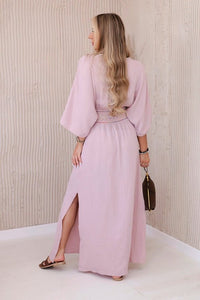 Muslin dress with embroidery at the waist ART88529 / – Pink || Dark цвет / color | Lexline Fashion