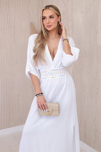 Muslin dress with embroidery at the waist ART88529 / – White цвет / color | Lexline Fashion