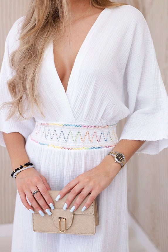 Muslin dress with embroidery at the waist ART88529 / – White цвет / color | Lexline Fashion