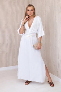 Muslin dress with embroidery at the waist ART88529 / – White цвет / color | Lexline Fashion