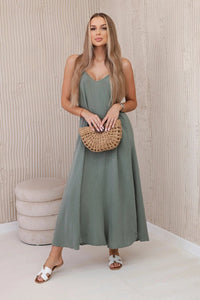 Muslin dress with straps ART88534 / – Khaki цвет / color | Lexline Fashion