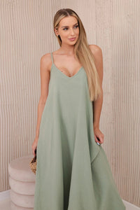 Muslin dress with straps ART88534 / – Khaki || Light цвет / color | Lexline Fashion