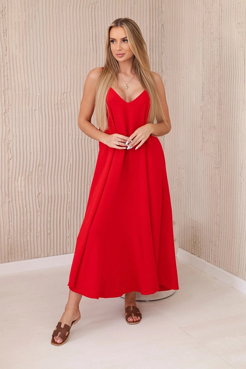 Muslin dress with straps ART88534 / – Red цвет / color | Lexline Fashion