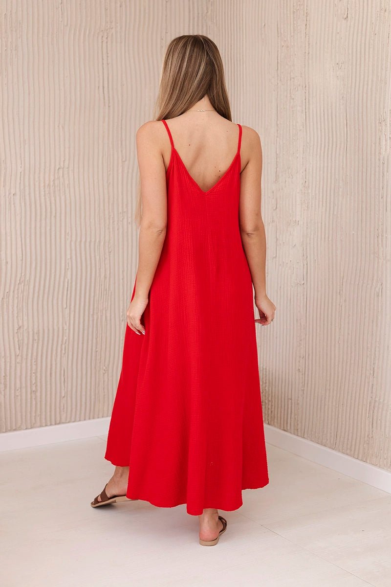 Muslin dress with straps ART88534 / – Red цвет / color | Lexline Fashion