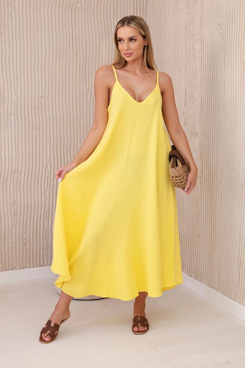 Muslin dress with straps ART88534 / – Yellow цвет / color | Lexline Fashion