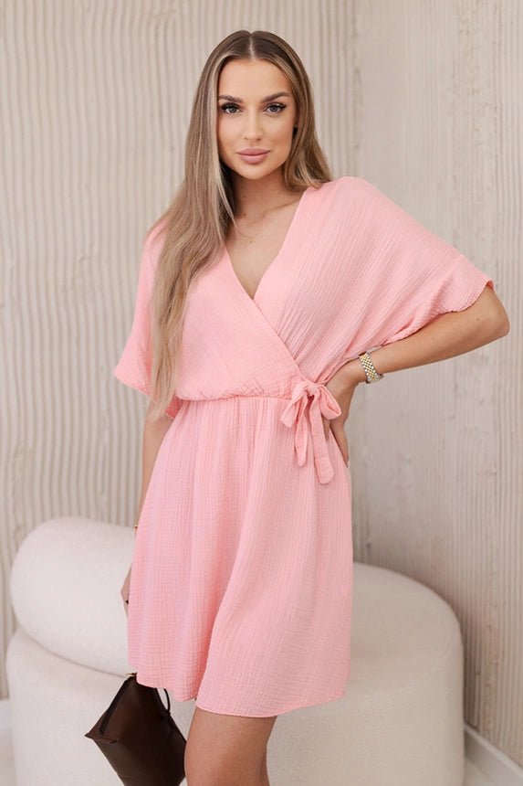 Muslin dress with waist ART88540 / – Apricot цвет / color | Lexline Fashion
