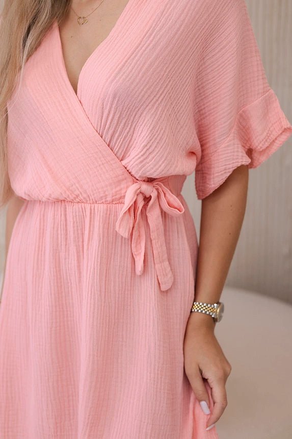 Muslin dress with waist ART88540 / – Apricot цвет / color | Lexline Fashion