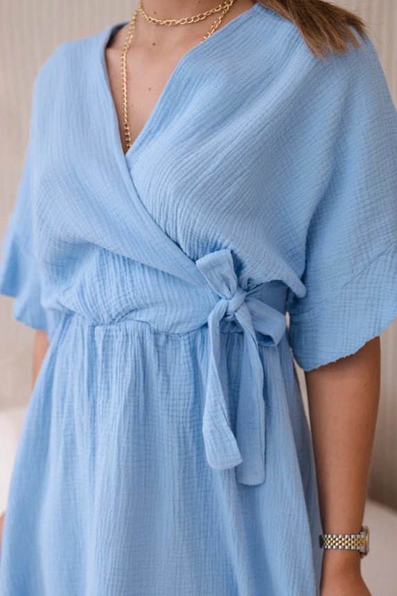 Muslin dress with waist ART88540 / – Blue цвет / color | Lexline Fashion