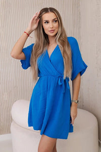 Muslin dress with waist ART88540 / – Blue cornflower цвет / color | Lexline Fashion