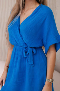 Muslin dress with waist ART88540 / – Blue cornflower цвет / color | Lexline Fashion