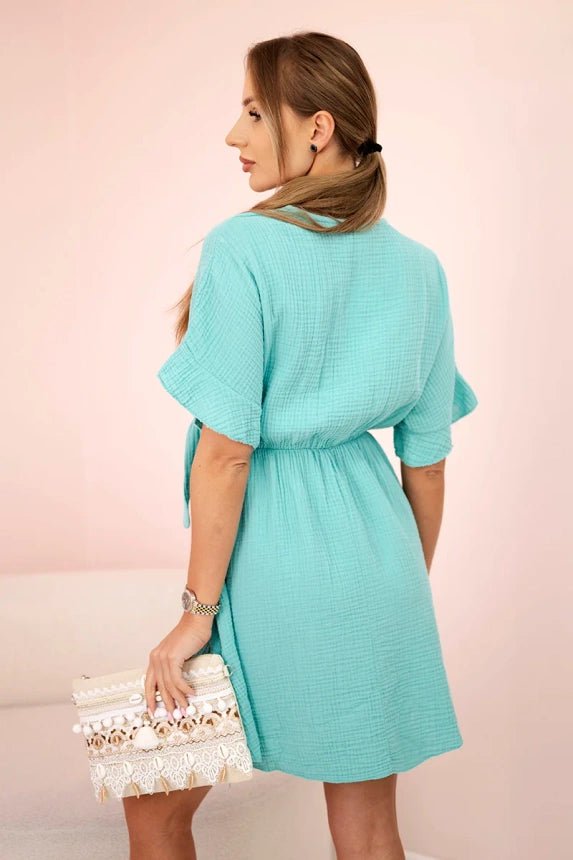 Muslin dress with waist ART88540 / – Dark || Mint цвет / color | Lexline Fashion