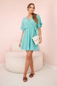 Muslin dress with waist ART88540 / – Dark || Mint цвет / color | Lexline Fashion