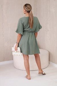 Muslin dress with waist ART88540 / – Khaki цвет / color | Lexline Fashion