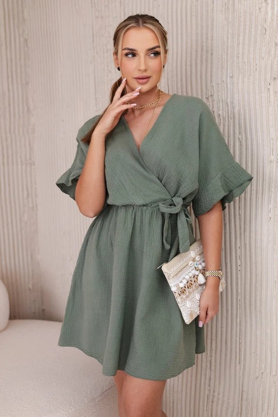 Muslin dress with waist ART88540 / – Khaki цвет / color | Lexline Fashion