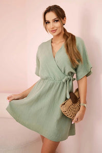 Muslin dress with waist ART88540 / – Light || Khaki цвет / color | Lexline Fashion