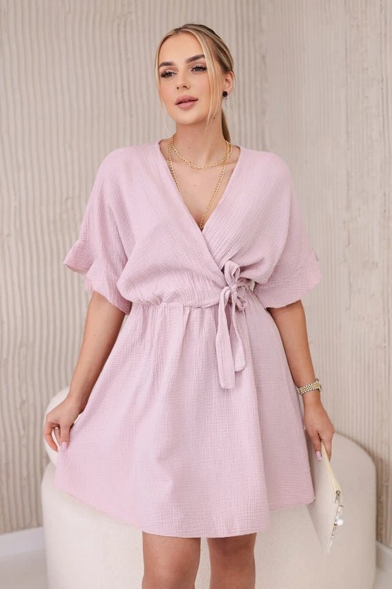 Muslin dress with waist ART88540 / – Pink || Dark цвет / color | Lexline Fashion
