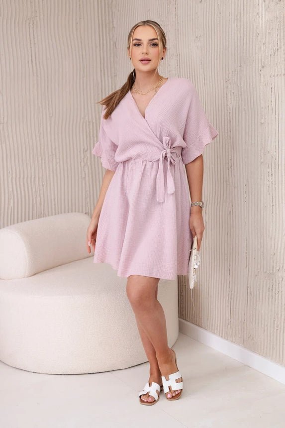 Muslin dress with waist ART88540 / – Pink || Dark цвет / color | Lexline Fashion