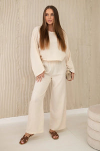 Muslin set blouse + pants 9804 / – Beige цвет / color | Lexline Fashion