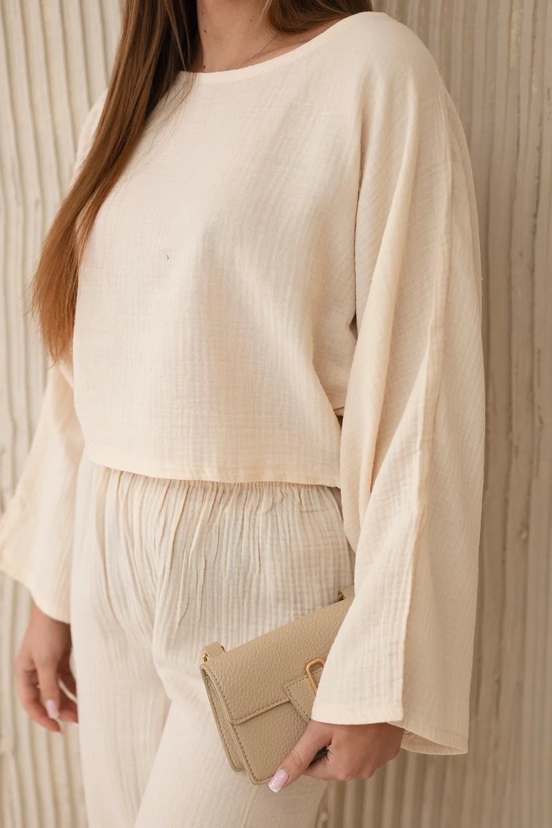 Muslin set blouse + pants 9804 / – Beige цвет / color | Lexline Fashion
