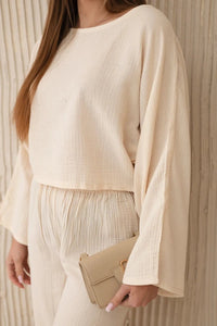 Muslin set blouse + pants 9804 / – Beige цвет / color | Lexline Fashion
