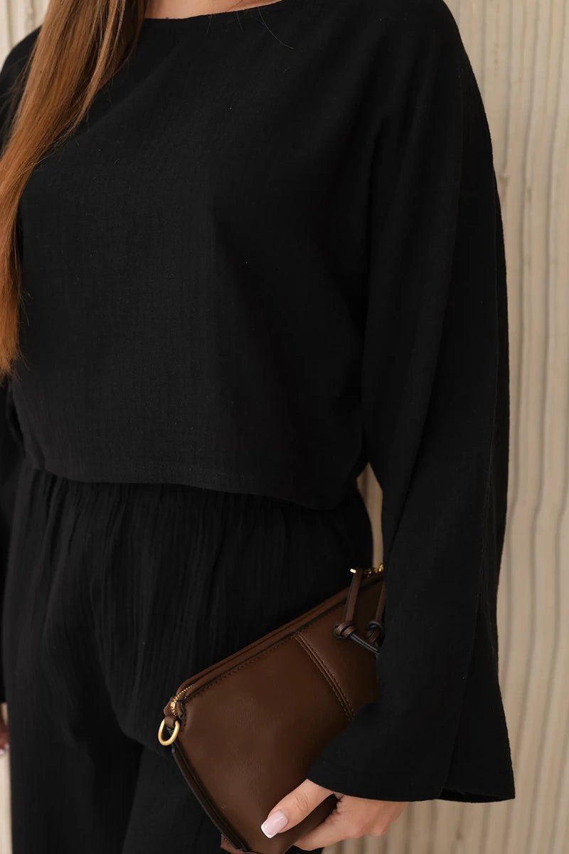 Muslin set blouse + pants 9804 / – Black цвет / color | Lexline Fashion