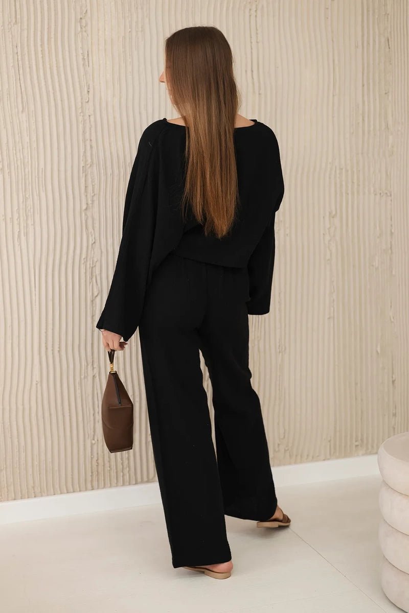 Muslin set blouse + pants 9804 / – Black цвет / color | Lexline Fashion