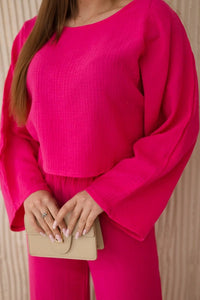 Muslin set blouse + pants 9804 / – Fuchsia цвет / color | Lexline Fashion