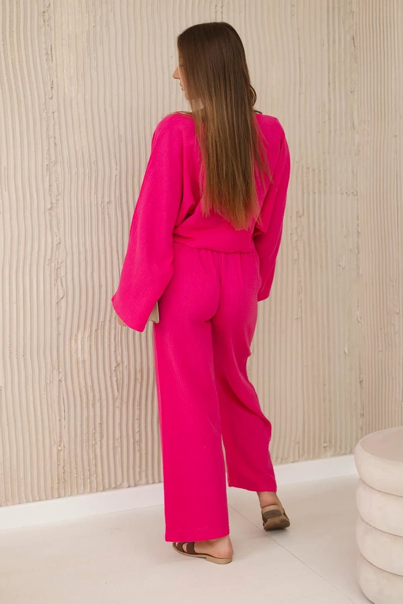 Muslin set blouse + pants 9804 / – Fuchsia цвет / color | Lexline Fashion