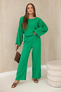 Muslin set blouse + pants 9804 / – Green цвет / color | Lexline Fashion
