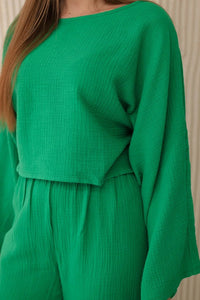 Muslin set blouse + pants 9804 / – Green цвет / color | Lexline Fashion