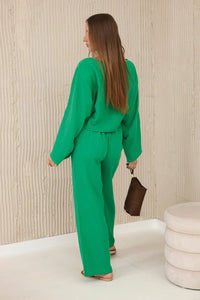Muslin set blouse + pants 9804 / – Green цвет / color | Lexline Fashion
