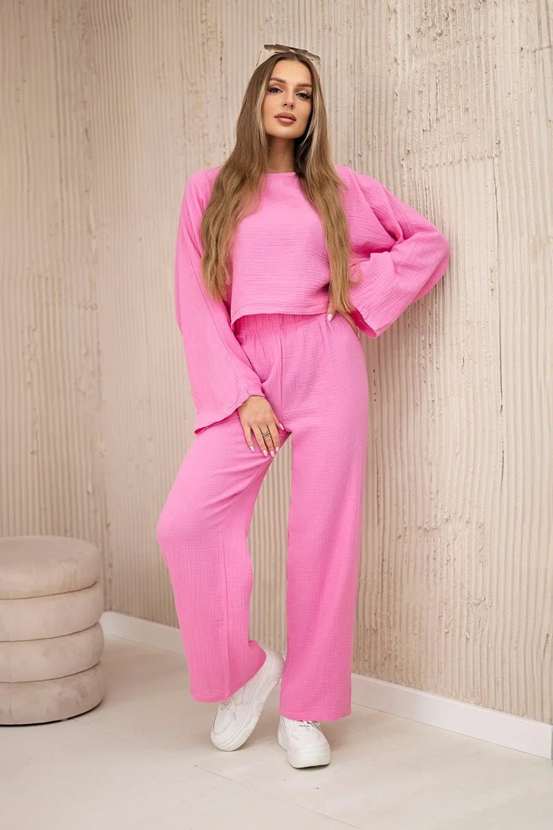 Muslin set blouse + pants 9804 / – Light Pink цвет / color | Lexline Fashion