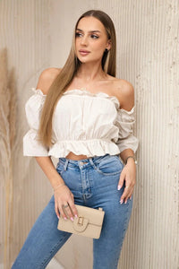 Off - the - shoulder blouse 5435 / – Beige цвет / color | Lexline Fashion