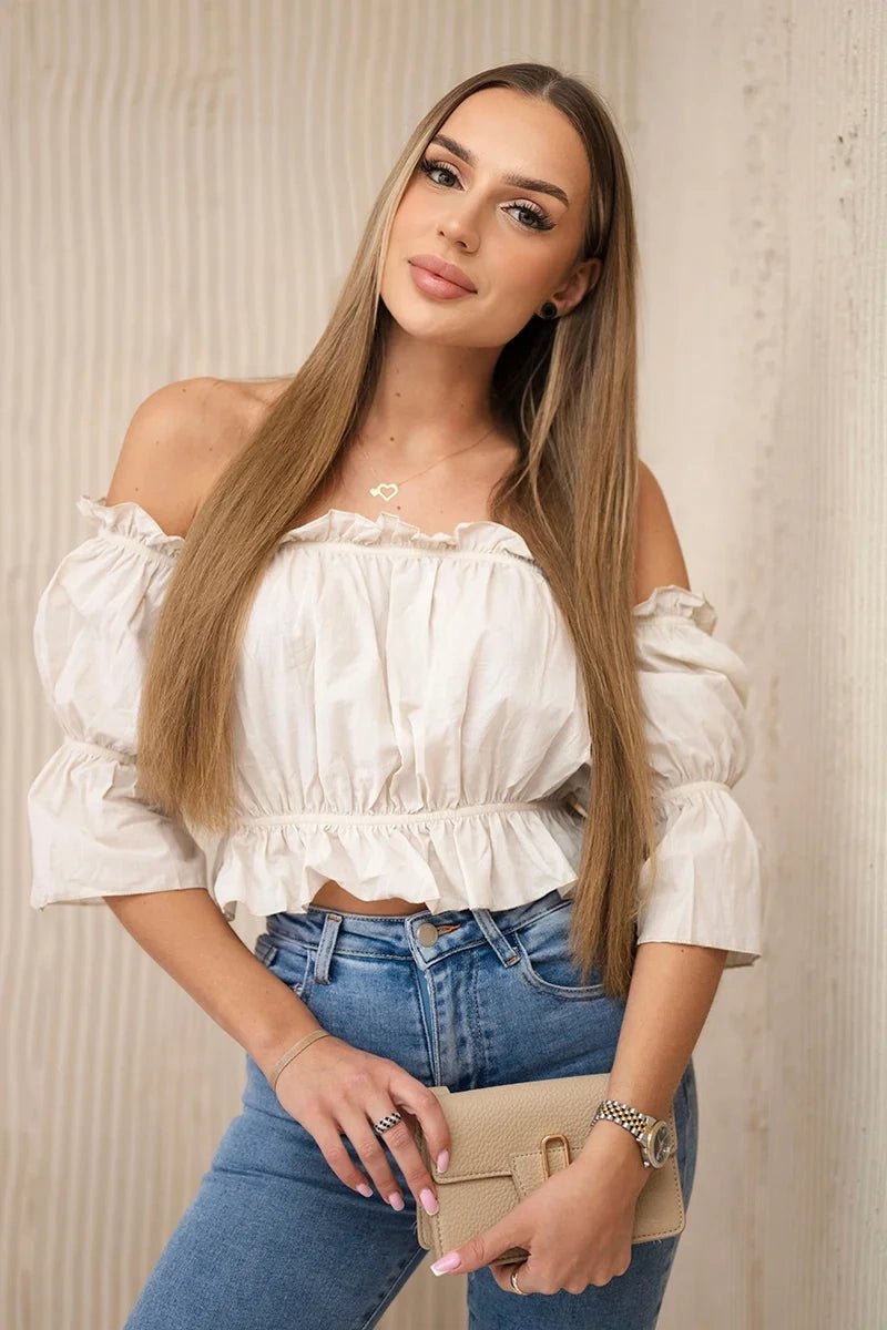 Off - the - shoulder blouse 5435 / – Beige цвет / color | Lexline Fashion