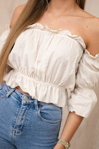 Off - the - shoulder blouse 5435 / – Beige цвет / color | Lexline Fashion