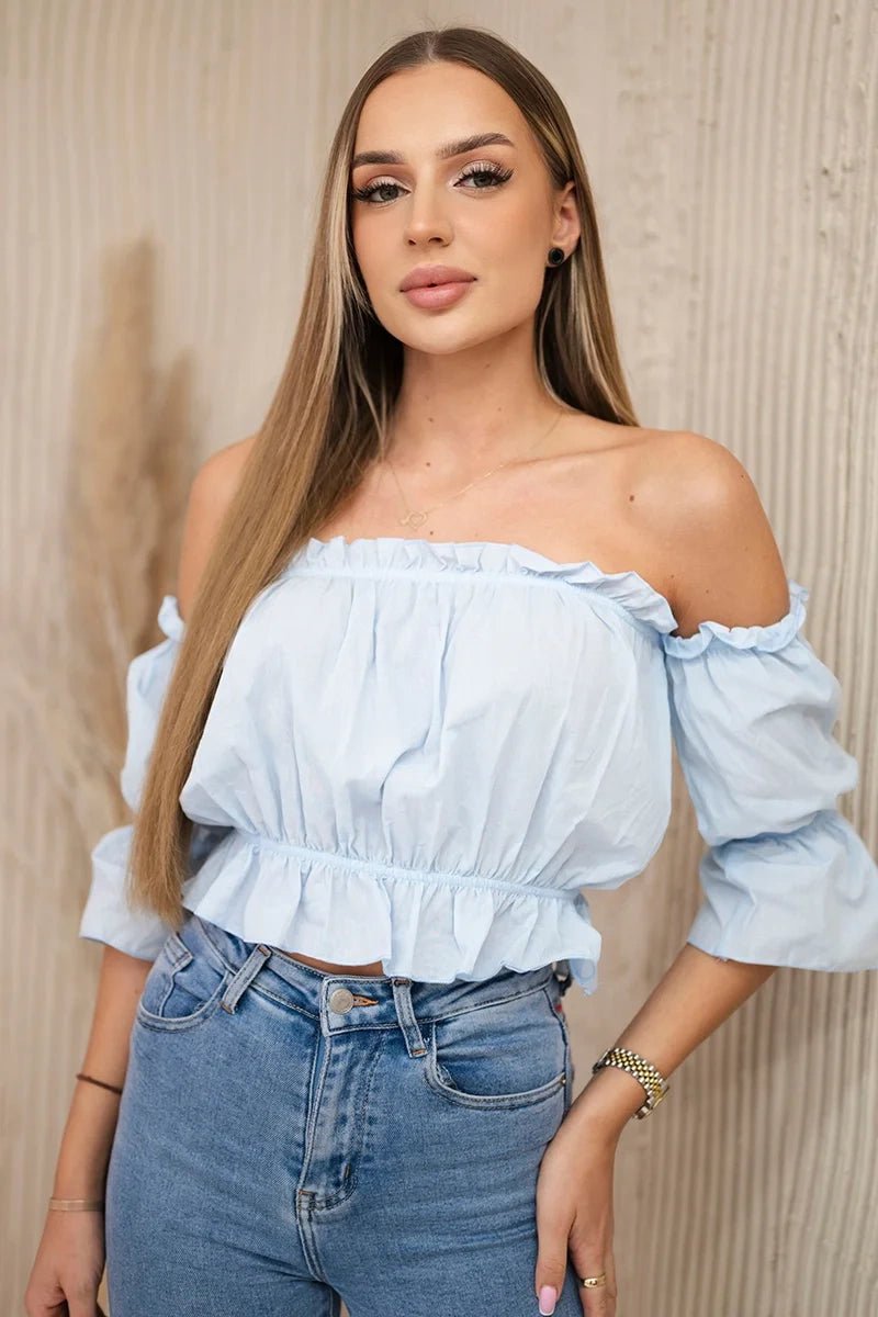 Off - the - shoulder blouse 5435 / – Blue цвет / color | Lexline Fashion