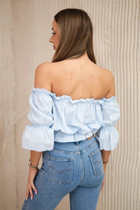 Off - the - shoulder blouse 5435 / – Blue цвет / color | Lexline Fashion