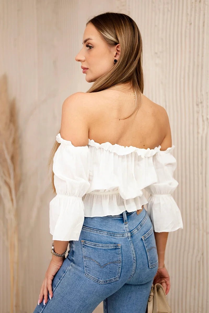 Off - the - shoulder blouse 5435 / – Ecru цвет / color | Lexline Fashion