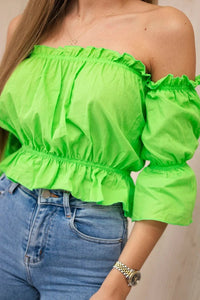 Off - the - shoulder blouse 5435 / – Green || Light цвет / color | Lexline Fashion