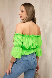 Off - the - shoulder blouse 5435 / – Green || Light цвет / color | Lexline Fashion
