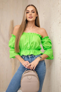 Off - the - shoulder blouse 5435 / – Green || Light цвет / color | Lexline Fashion