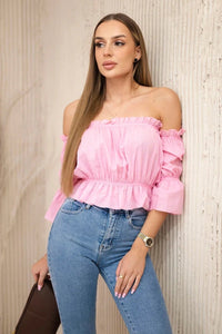 Off - the - shoulder blouse 5435 / – Pink || Light цвет / color | Lexline Fashion