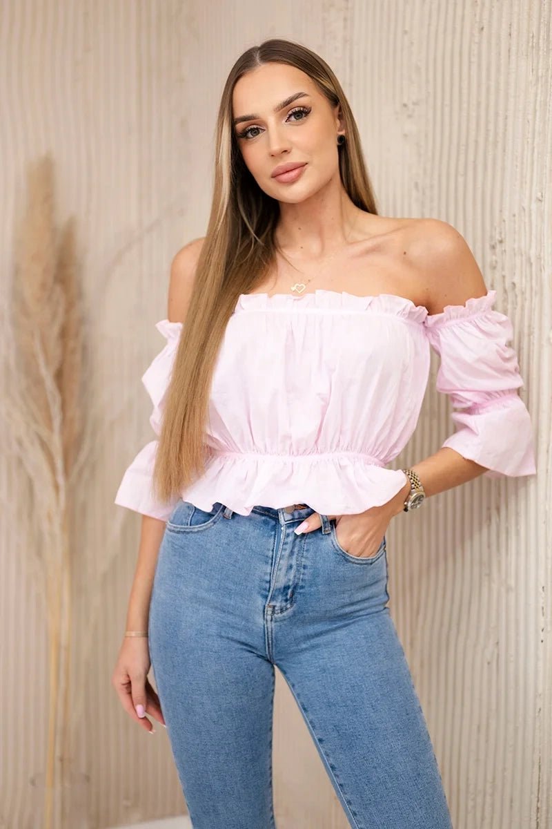 Off - the - shoulder blouse 5435 / – Powder цвет / color | Lexline Fashion