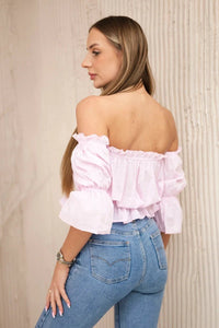 Off - the - shoulder blouse 5435 / – Powder цвет / color | Lexline Fashion