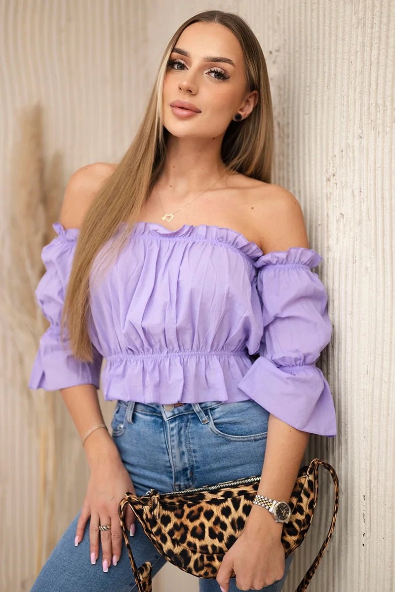 Off - the - shoulder blouse 5435 / – Purple цвет / color | Lexline Fashion
