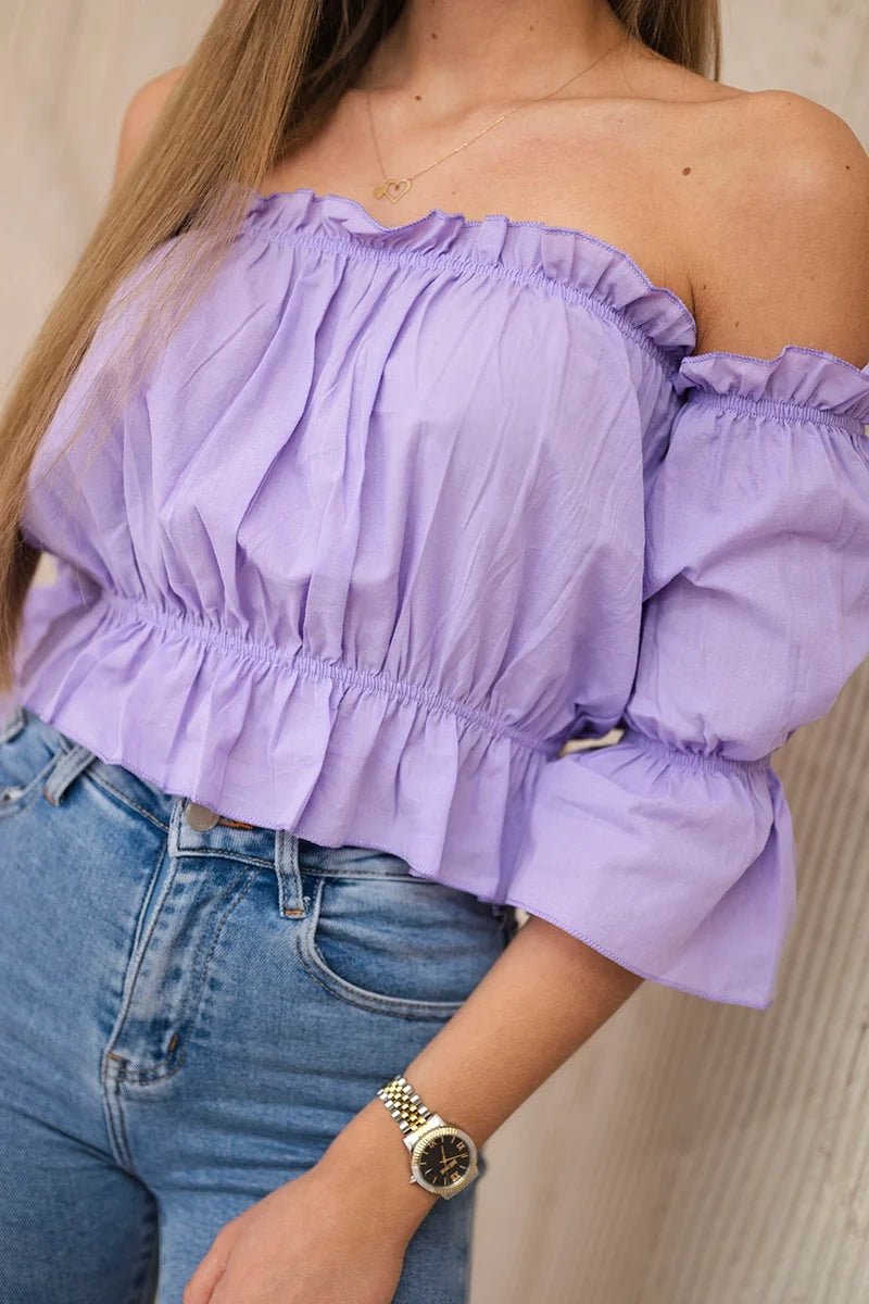 Off - the - shoulder blouse 5435 / – Purple цвет / color | Lexline Fashion