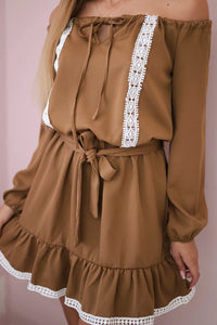 Off - the - shoulder dress 66046 / – Camel цвет / color | Lexline Fashion